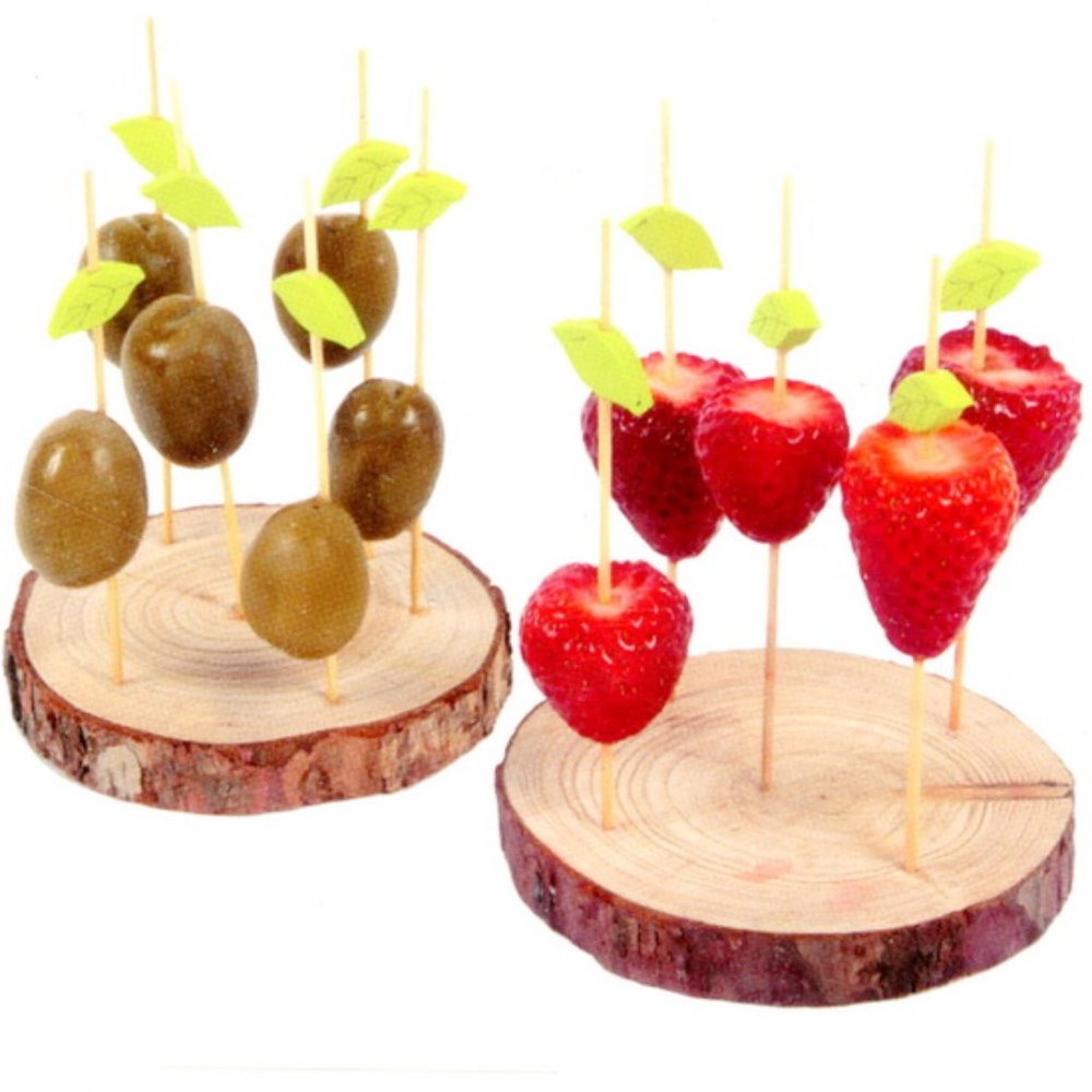 Ens. 2 rondins de bois et 15 brochettes